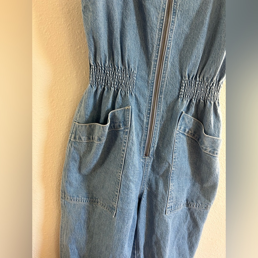 Madewell Petite Denim Zip Smock-Waist Jumpsuit Baisley Wash Womens SP - Picture 6 of 14